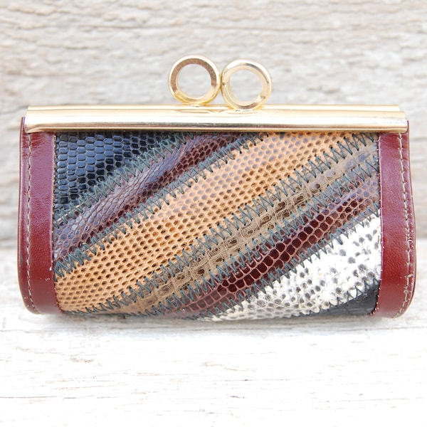 Vintage Coin Purse for women, Mixed Snake skin change purse with Kiss lock clasp, Money wallet or Jewelry trinket box/ storage/ organizer