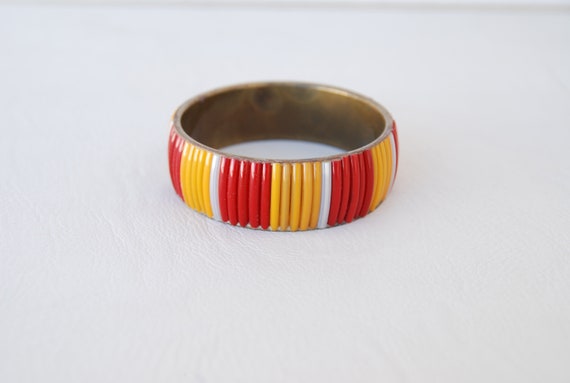 Vintage Yellow Red bangle bracelet 70's 80's Very… - image 5