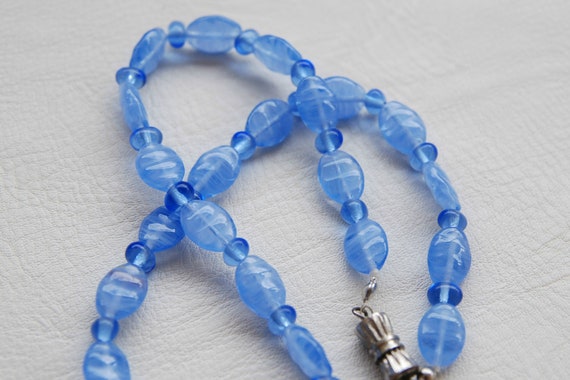 Vintage Blue glass bead necklace Beaded choker ne… - image 4