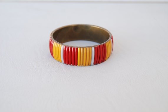 Vintage Yellow Red bangle bracelet 70's 80's Very… - image 4