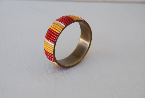 Vintage Yellow Red bangle bracelet 70's 80's Very… - image 6