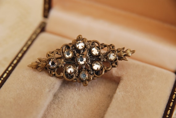 Broche Ancienne 1900/1920 En Laiton Et Strass Verre - Occasion Collection