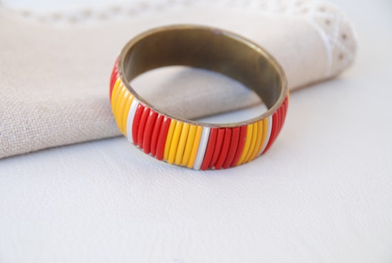 Vintage Yellow Red bangle bracelet 70's 80's Very… - image 3