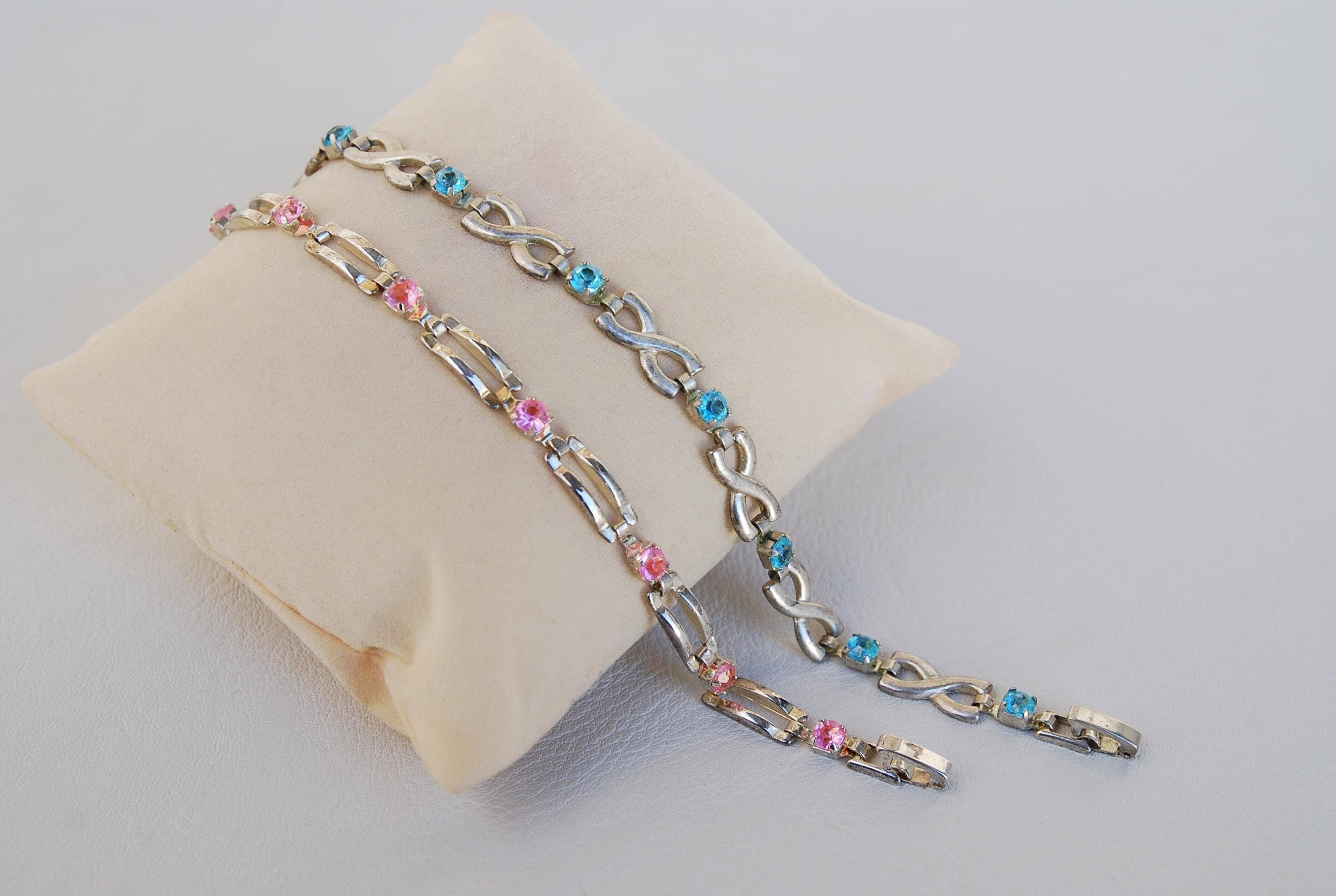 カオナシ風 ブレスレット Vintage 90's Infinity X Link Chain Tennis Bracelet With Aqua
