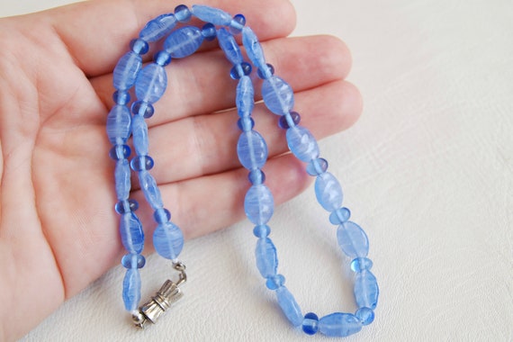 Vintage Blue glass bead necklace Beaded choker ne… - image 7