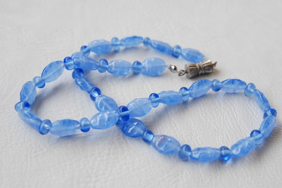 Vintage Blue glass bead necklace Beaded choker ne… - image 2