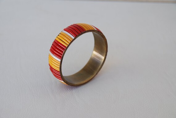 Vintage Yellow Red bangle bracelet 70's 80's Very… - image 8