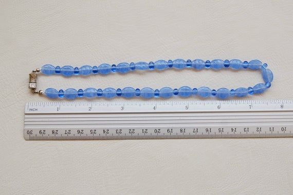 Vintage Blue glass bead necklace Beaded choker ne… - image 6