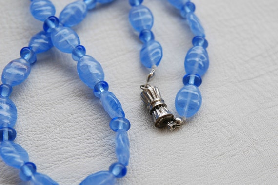 Vintage Blue glass bead necklace Beaded choker ne… - image 5