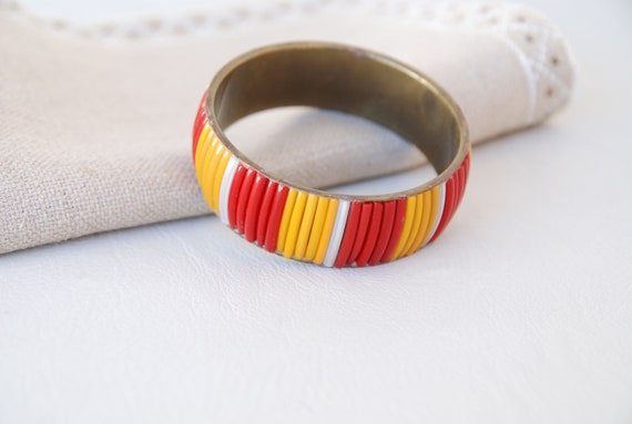 Vintage Yellow Red bangle bracelet 70's 80's Very… - image 2