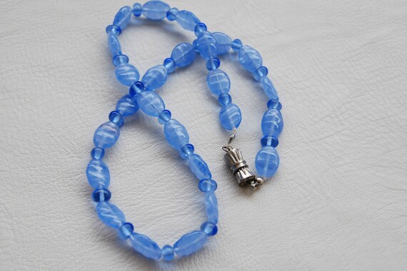 Vintage Blue glass bead necklace Beaded choker ne… - image 3