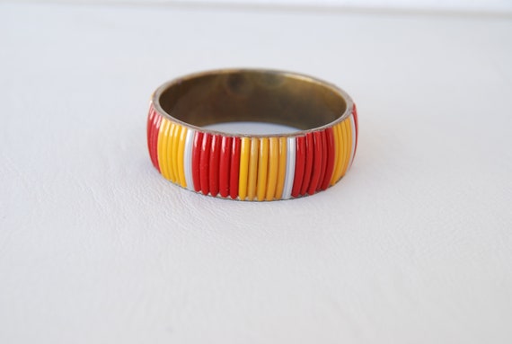 Vintage Yellow Red bangle bracelet 70's 80's Very… - image 9