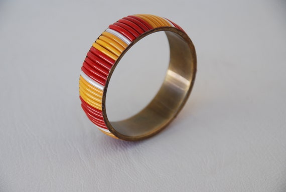 Vintage Yellow Red bangle bracelet 70's 80's Very… - image 7