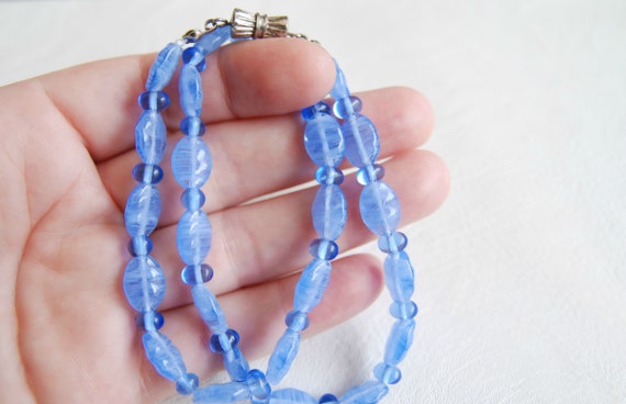Vintage Blue glass bead necklace Beaded choker ne… - image 8