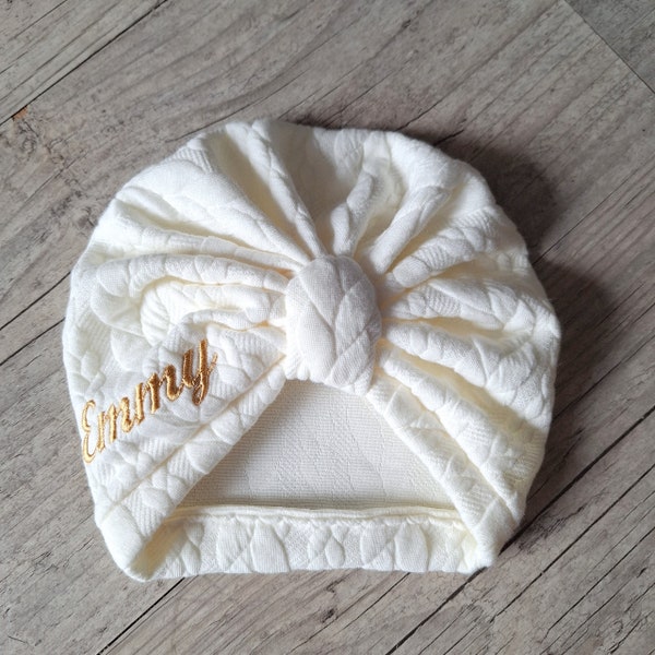 Turban bonnet brodé prénom personnalisé bébé,  enfant, adulte noeud,  buns ou simple en tissu matelassé torsadés chaud hiver