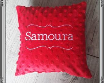 Cushion, handmade, personalized embroidered minky first name and/or Ornament decoration bed Baby, child