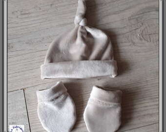 Bonnet bébé mixte et mouffles ultra doux ultra chaud en tissus minky ou sweat fourré