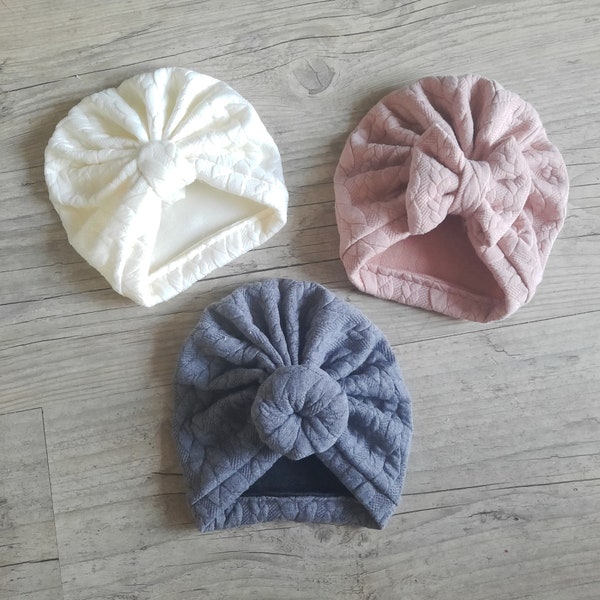 Ultra warm baby turban hat knot or buns or simple in twisted quilted fabric from birth to adult