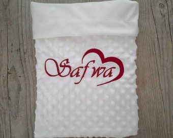 Soft blanket, handmade, lined minky, smooth minky inside baby/child 75x75 or 75x100cm embroidered personalized first name heart/crown