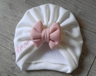 Turban bonnet brodé prénom personnalisé bébé,  enfant, adulte noeud,  buns ou simple en sweat fourré