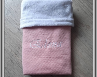 Quilted lined blanket and smooth minky inside baby/child 75x75 or 75x100 cm embroidered and personalized first name