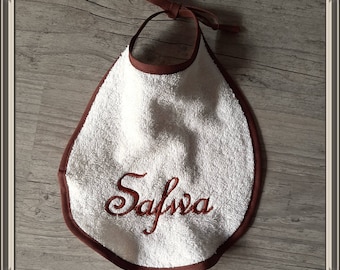Bib embroidered and personalized baby name, cotton terry fabrics