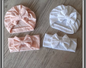 Lot: Matching baby turban and girl's headband