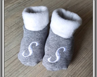 Embroidered baby slipper initials personalized initials filled and warm mixed slipper from birth