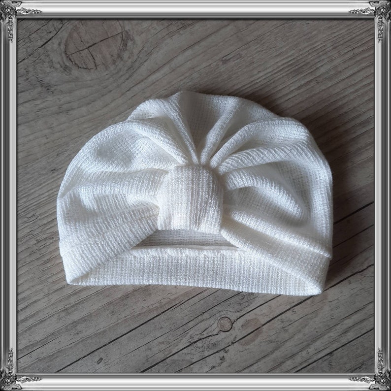 Turban bonnet simple bébé fille de la naissance à adulte Blanc casse maille