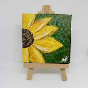 Mini canvas 3x3 acrylic painting with easel | Sunflower| Flowers bring joy | Prophetic Painting| Original Art