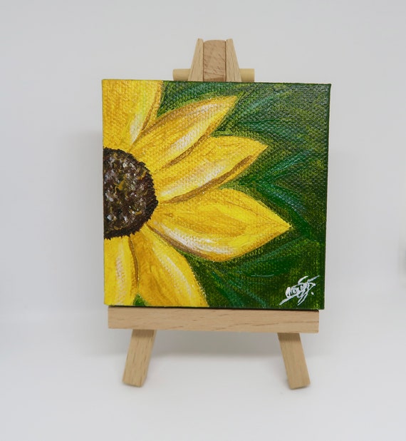 Mini Canvas 3x3 Acrylic Painting With Easel Sunflower Flowers Bring Joy  Prophetic Painting Original Art 