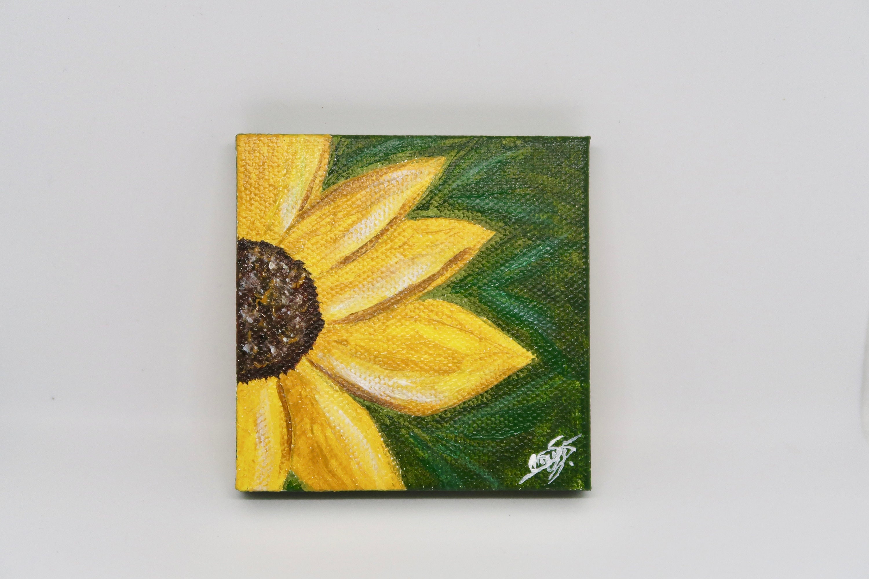 Mini Canvas 3x3 Acrylic Painting With Easel Sunflower Flowers Bring Joy  Prophetic Painting Original Art 