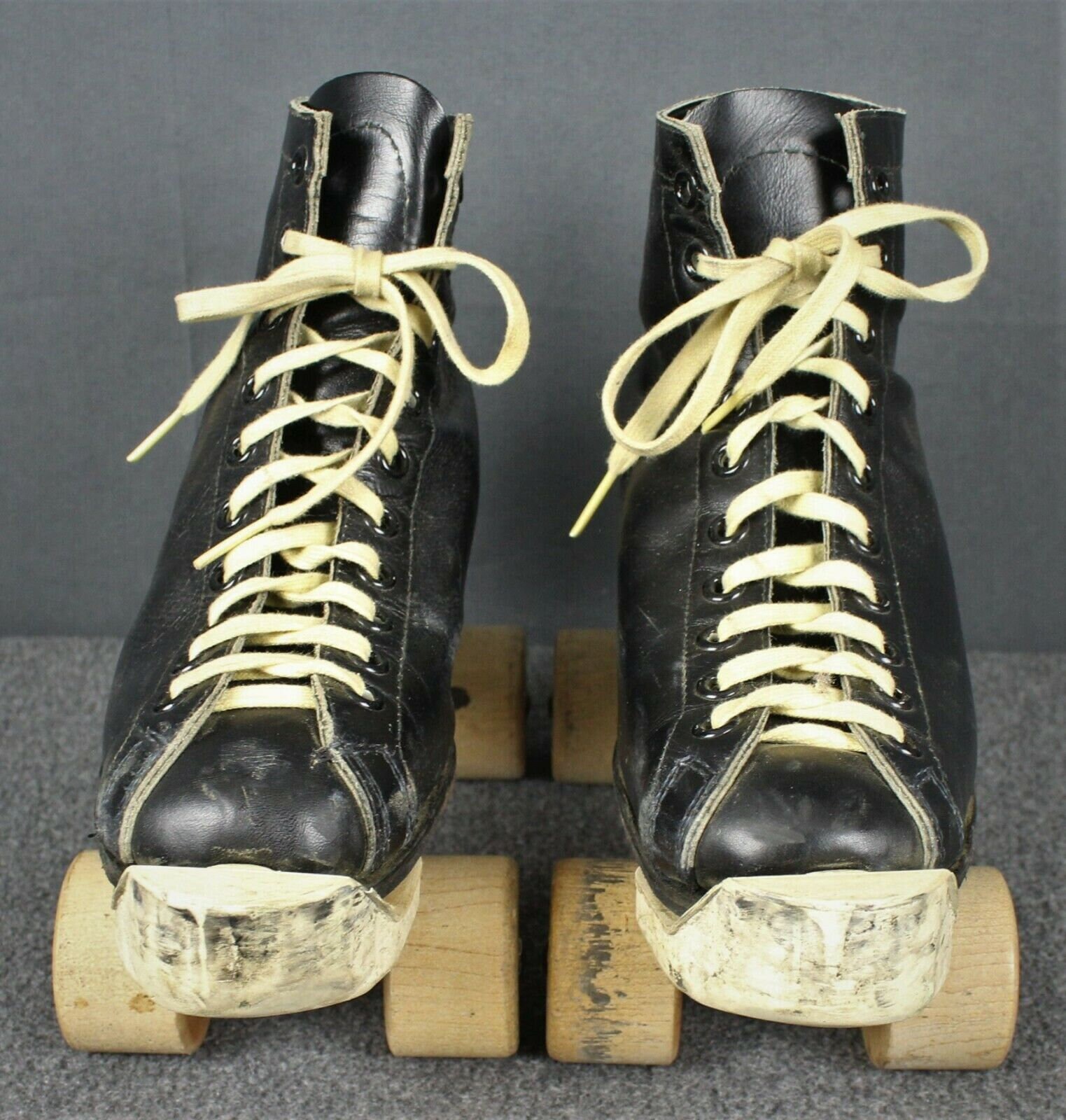 Vintage Chicago Roller Skates Black Leather Wood Wheels With Etsy