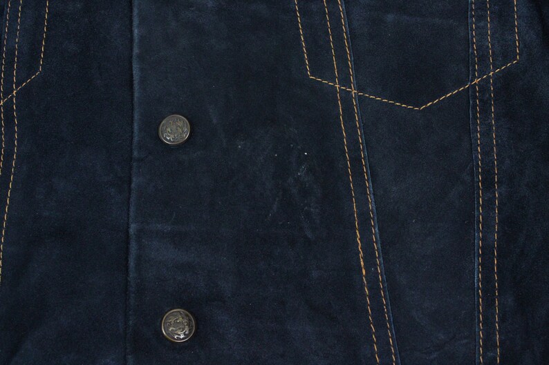 Vintage 70/'s Kawasaki Leather Snap Front Motorcycle Trucker Jacket Navy Blue Small