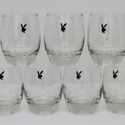 VTG PLAYBOY Magazine Lowball Whiskey Drinking Glasses Small outlet Bunny Logo Retro