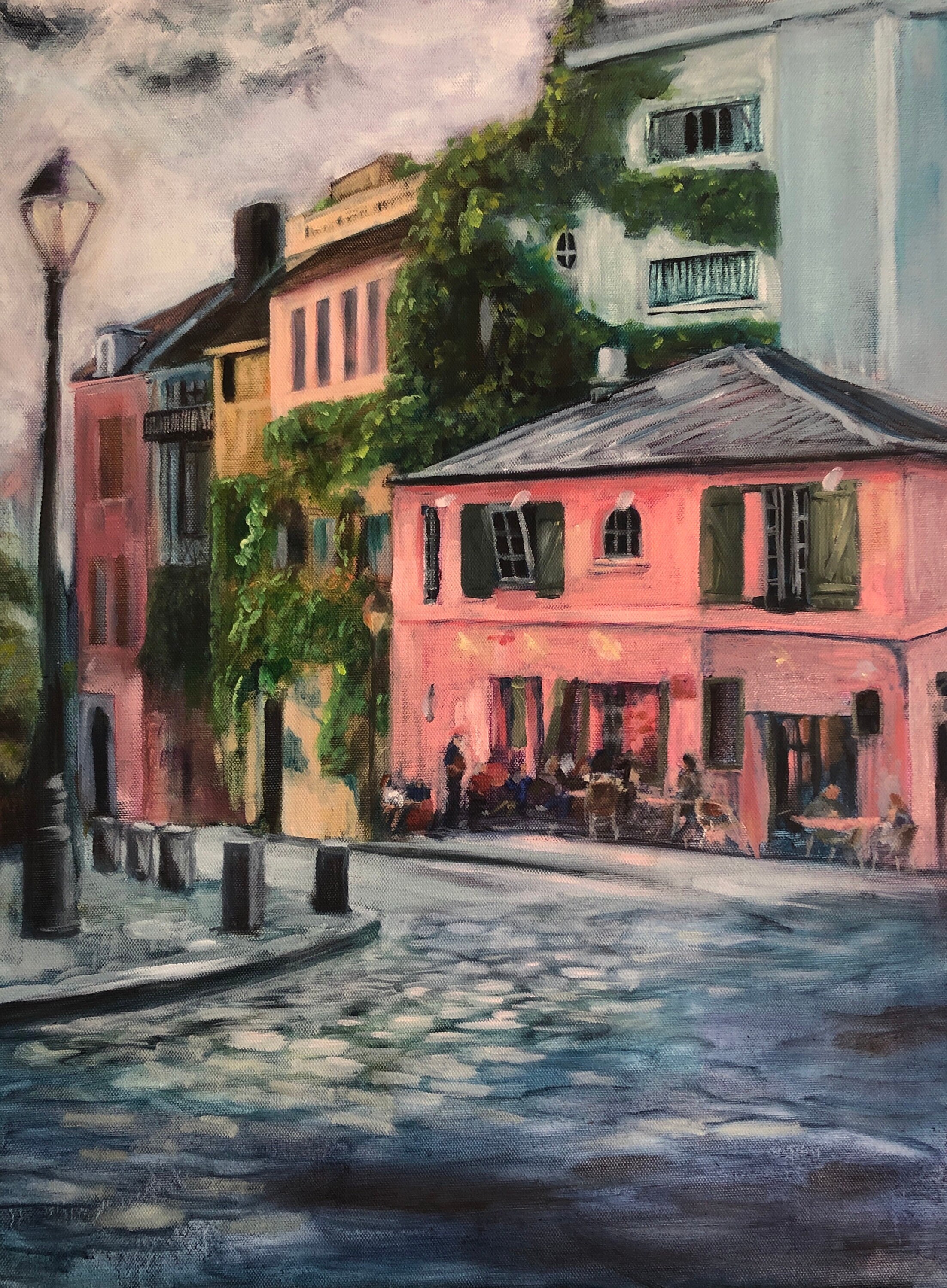 Paris Cafe Art Print, Cafe Scene, Street Cafe, Charming, Europe, Pastel