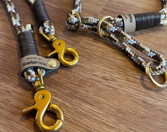 Halsband und Leine für den Hund PPM-Seil Tauhalsband und Tauleine mit Leder Takelung