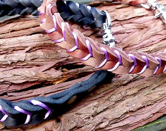 Braided leather collar for dogs with braided satin ribbon Oiled leather dog collar