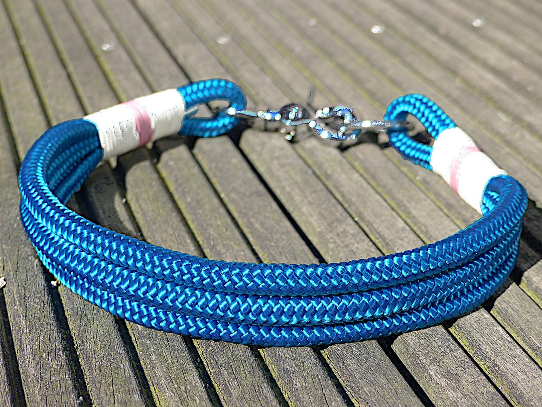 Premium Rope Collar With Leather Rigging Dog Rigging Blue Silver - Etsy