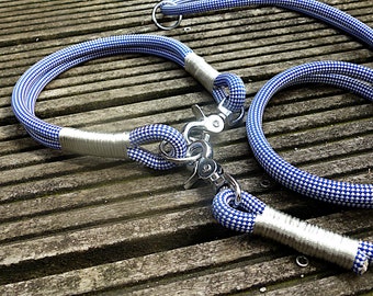 Collar and linen set blue white from climbing rope with tackleung in silver