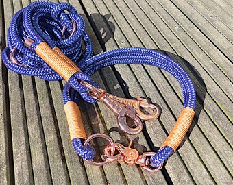 Premium set tab choker and tauleine for the dog in blue and bronze