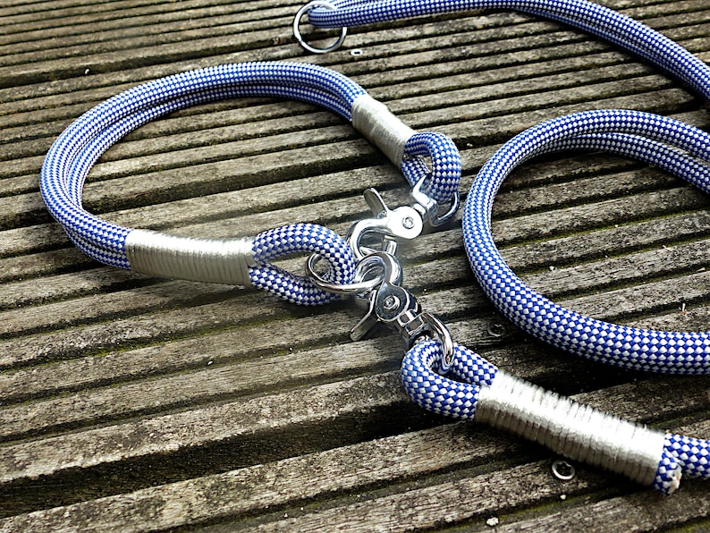 Premium dog leash leash made of climbing rope with rigging in silver
