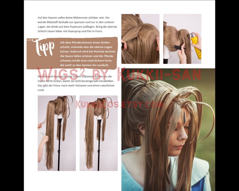 Perücken 1x1 Perücken hoch 2 von Kukkii-san Deutsch / German 2x Tutorial E-Book Cosplay Wig Beginners Guide Ponytail Wig Styling image 6