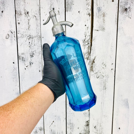 Awesome Antique Blue Glass Seltzer Bottle Crystal Clear Sparkling Soda Water Kitchen & Dining