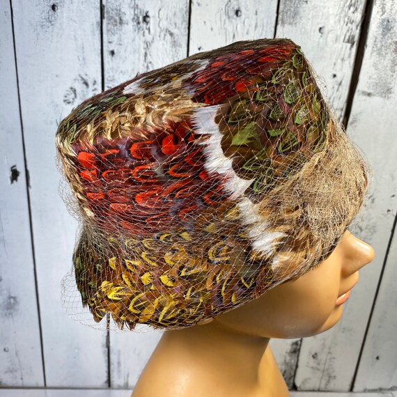 Antique beautiful handmade hat with pan feathers - image 1