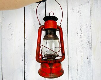 Vintage Beacon Red Lantern Made In Canada