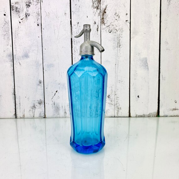 Awesome Antique Blue Glass Seltzer Bottle Crystal Clear Sparkling Soda Water Kitchen & Dining