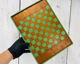 Vintage Antique Small Wooden Checkerboard