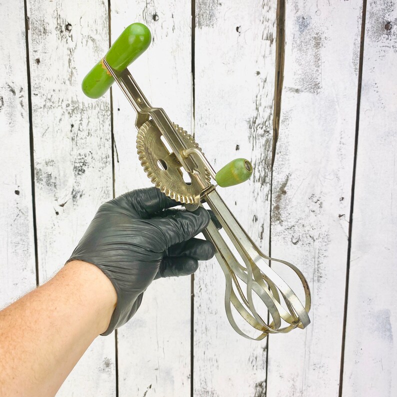 Vintage Hand Mixer Wood Green Handle Etsy