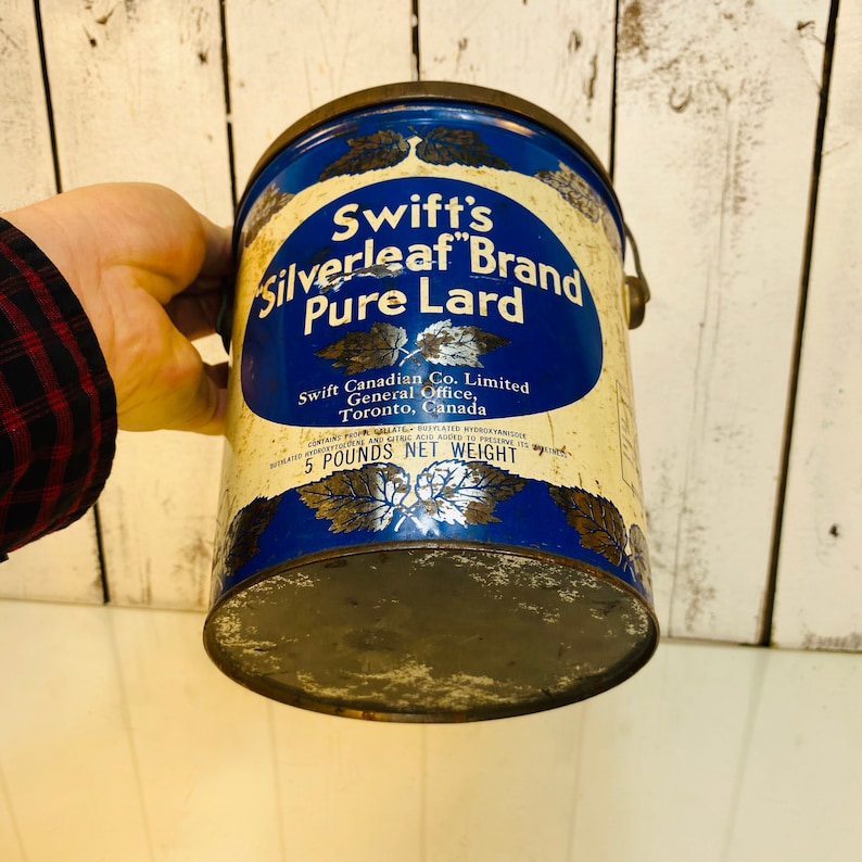 Vintage Tin Bucket Can Pure Lard Swifts 5 Pound Silver Leaf Etsy
